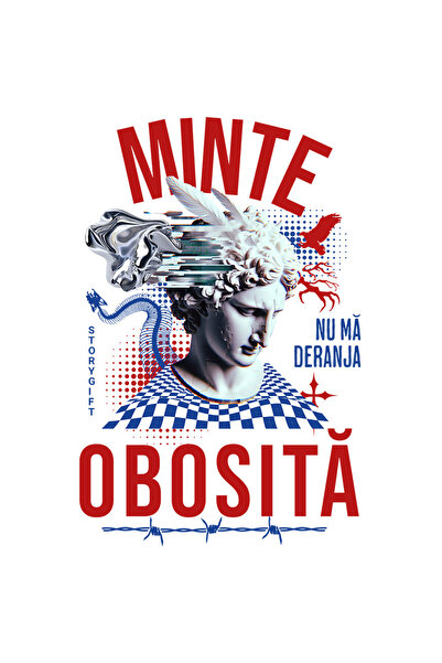 StoryGift Romania Sticker Adeziv 90CM cu Statuie Stil Grecesc Text Minte Obosita Nu Ma Deranja cu Margini Albe,