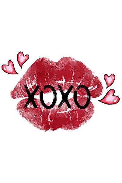 StoryGift Romania Sticker Autocolant 70CM cu mesajul "XOXO", buze, sarut, pupic, inimioare, Valentine's Day, ilu