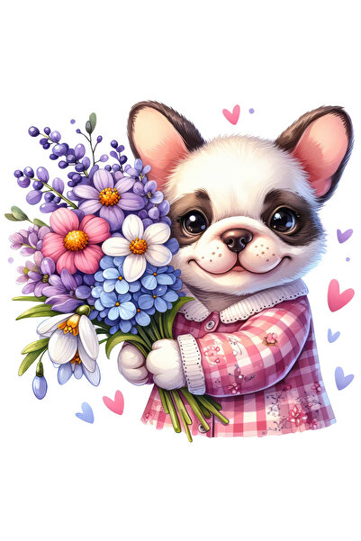 StoryGift Romania Sticker Adeziv 90CM cu un catel fericit care tine un buchet...