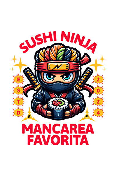 StoryGift Romania Sticker Eticheta 40CM cu Spion Ninja Cu Par Colorat Si Sabii, Tort De Sushi Text Mancarea Favo