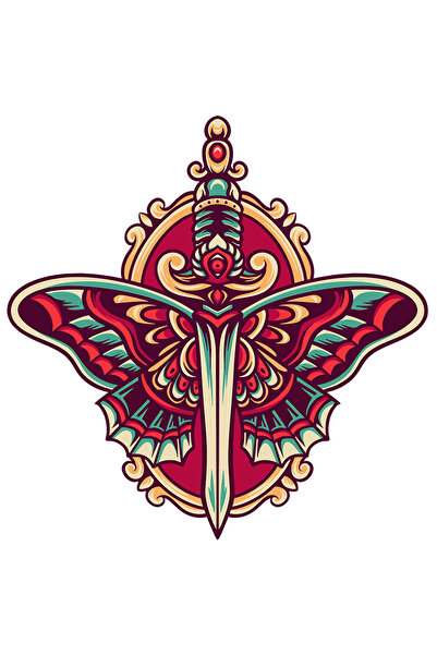 StoryGift Romania Sticker Cu Rama, Pumnal Decorativ, Ochi, Aripi, Fluture, Re...