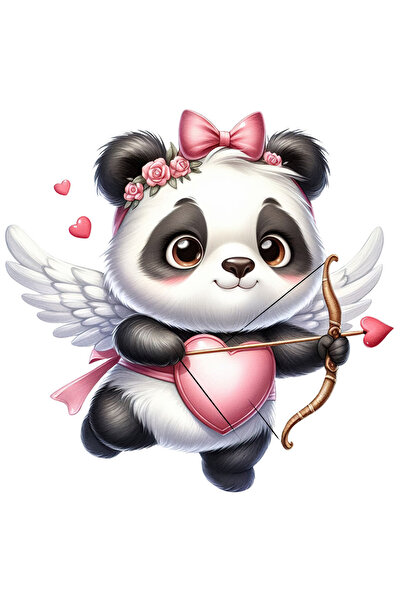 StoryGift Romania Sticker Eticheta 40CM cu un ursulet Panda Cupidon care trage cu arcul, ilustratie, inimioare,