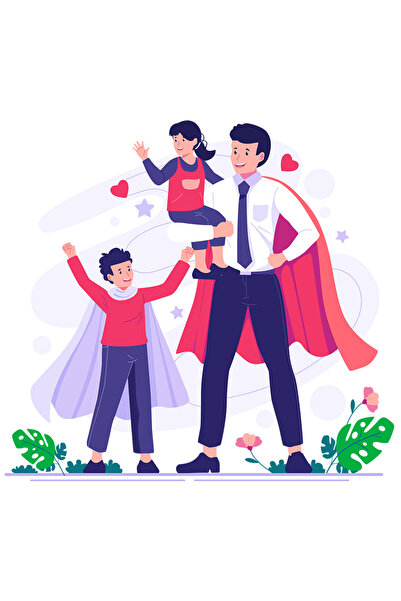 StoryGift Romania Sticker Adeziv 90CM Cu Tata, Copii, Pelerina, Supereroi, cu Margini Albe, PVC Vinyl 90 cm