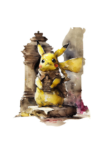 StoryGift Romania Sticker Autocolant 70CM Cu Pikachu Cercetas Intre Ziduri Vechi, Palton Maro, Pictura, Desene A