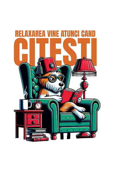StoryGift Romania Sticker Adeziv 90CM cu Caine Intelectual citind Reaxare Vine Cand Citesti, animal cu Margini A