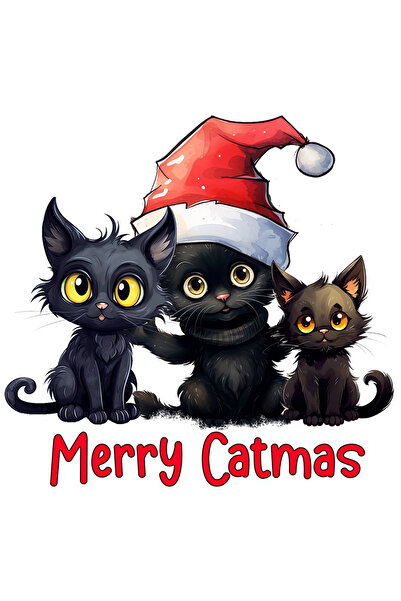 StoryGift Romania Sticker Adeziv 90CM cu pisoi negri cu mesajul "Merry Catmas...
