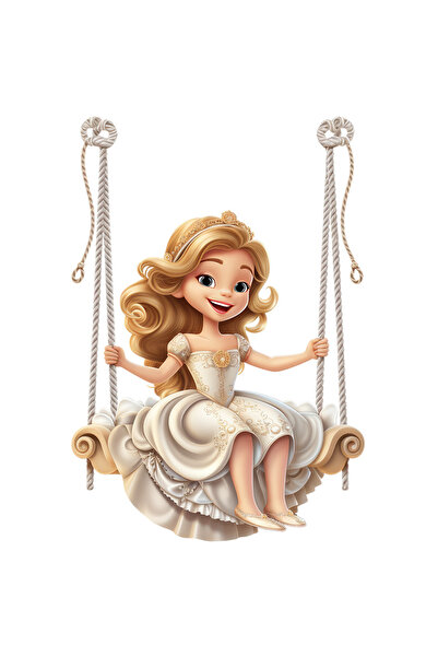 StoryGift Romania Sticker Adeziv 90CM cu o printesa care se da in leagan, frumusica, bucuroasa, vesela, ilustrat