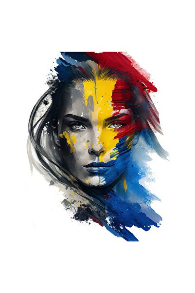 StoryGift Romania Sticker Adeziv 90CM Cu Portret Pictura Curgatoare Fata Ochi...