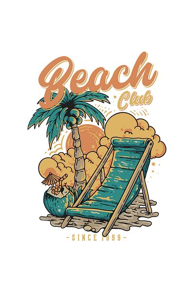 StoryGift Romania Sticker With Message In English Beach Club, Palm Tree, Chair, Sunset, Coconut, with White Borders, PVC Vinyl