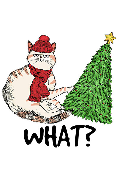 StoryGift Romania Sticker Adeziv 90CM cu pisica langa un brad impodobit cu me...