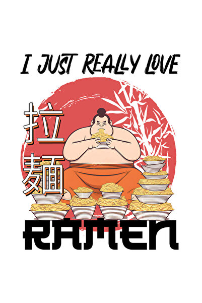 StoryGift Romania Sticker Autocolant 70CM cu luptator suma mancand ramen cu mesajul "I just really love ramen",