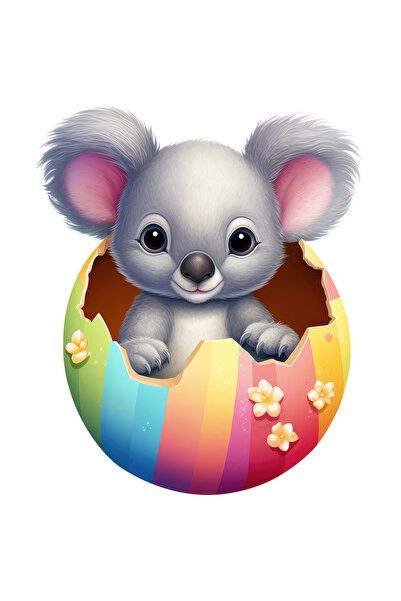 StoryGift Romania Sticker Adeziv 90CM cu un ursulet Koala care iese dintr-un ou spart, ilustratie, curios, vesel