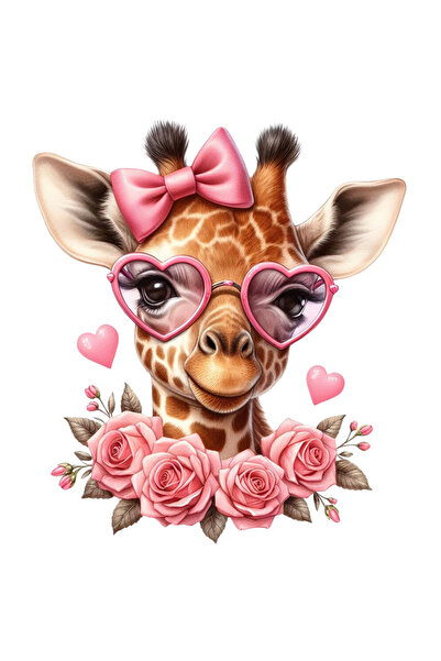 StoryGift Romania Sticker Eticheta 50CM cu o girafa timida, trandafiri, inimi...