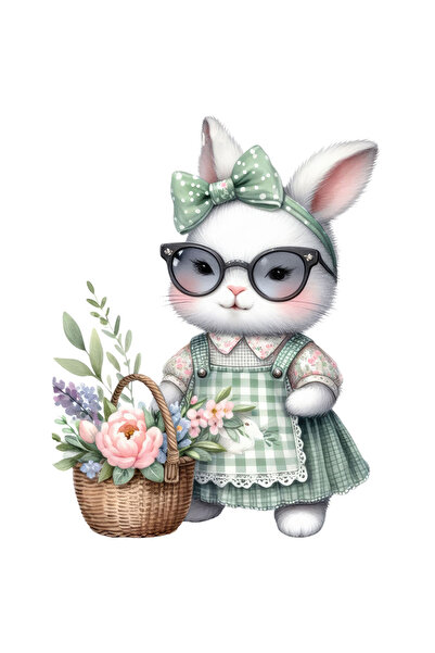 StoryGift Romania Sticker Adeziv 90CM cu o iepuroaica in rochita, ilustratie, cosulet cu floricele, funda, ochel