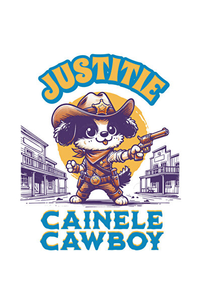 StoryGift Romania Sticker Autocolant 70CM cu Caine Serif Vestul Salbatic cu arma si palarie, insigna de aur text