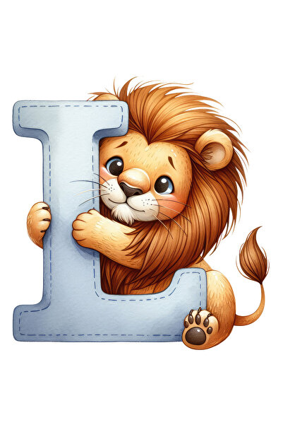 StoryGift Romania Sticker Autocolant 70CM cu un leu cu litera "L", ilustratie, pentru copii, scoala, elev, alfab