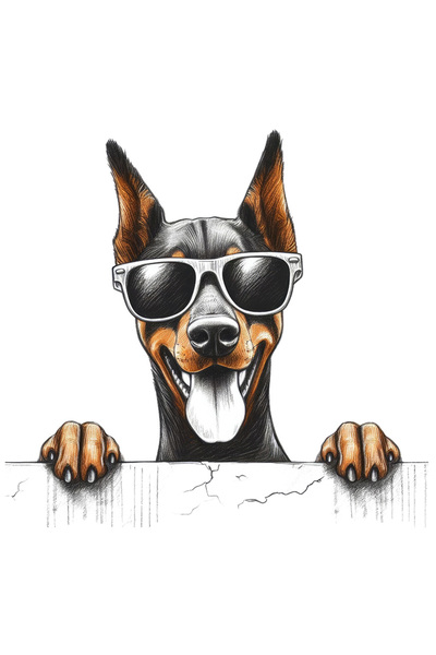 StoryGift Romania Sticker Cu Un Caine Jucaus Cu Ochelari De Soare, Ilustratie...
