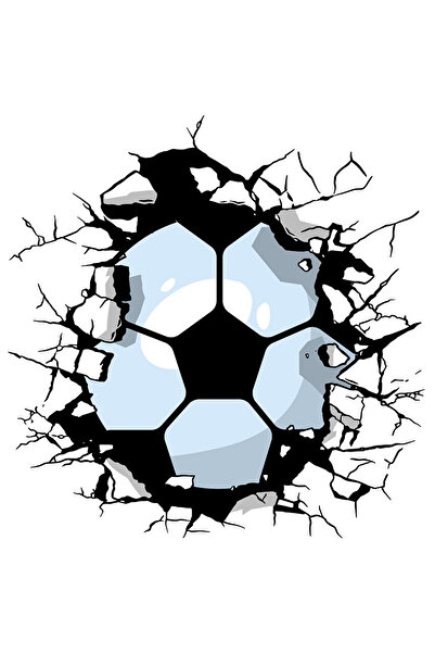 StoryGift Romania Sticker Autocolant 70CM Cu Minge De Fotbal Prin Zid Spart, Joc De Echipa, Mingi Pe Teren, Cado