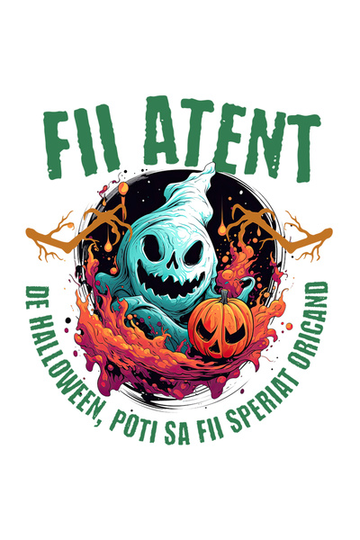 StoryGift Romania Sticker 23 Cm Adeziv Fii Atent H4allowen Sperietoare Fantoma Cu Margini Albe, Pvc Vinyl 23 Cm