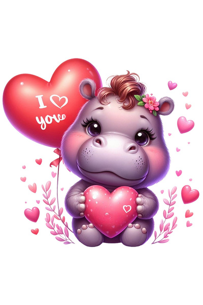 StoryGift Romania Sticker Eticheta 50CM cu un pui de hipopotam care tine o in...