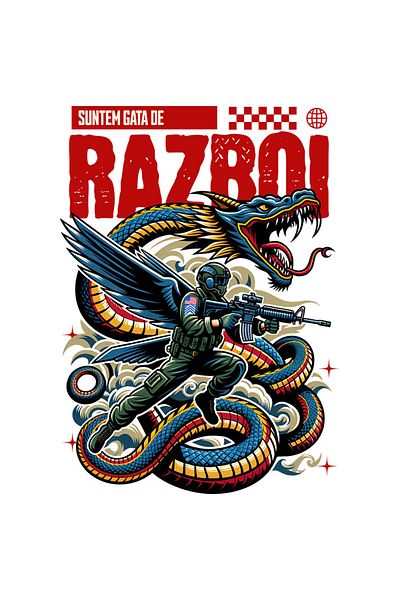 StoryGift Romania Sticker Eticheta 50CM cu Dragon stil Sarpe, Cultura Chinezeasca, Soldat Armata Cu arma Text ra