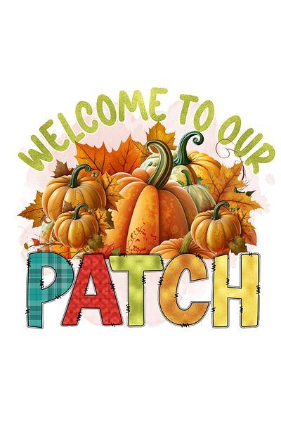 StoryGift Romania Sticker Cu Mesajul "welcome To Our Patch", Petic, Toamna, Ilustratie, Dovleci, Frunze Port