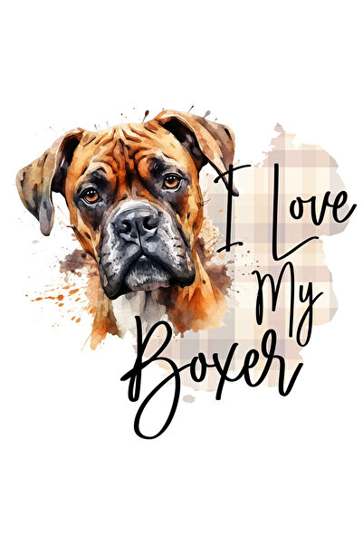 StoryGift Romania Sticker Eticheta 40CM cu mesajul "I love my Boxer", caine, animal de companie, ilustratie, iub