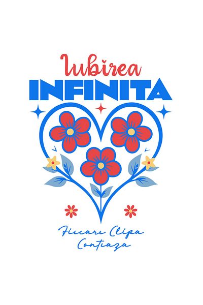 StoryGift Romania Sticker Label 50CM with Heart With Colorful Flowers Text Infinite Love Every Moment Matters