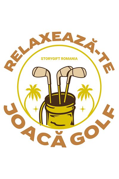 StoryGift Romania Adhesive Sticker Golf Clubs, text RELAX PLAY GOLF with White Borders, PVC Vinyl 40 cm