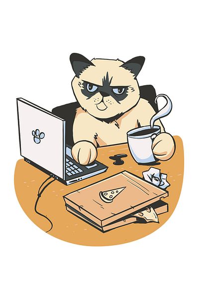 StoryGift Romania Sticker Eticheta 50CM Cu Pisica Work From Home, Motan Cu Ceasca De Cafea Fierbinte, Laptop, Cu