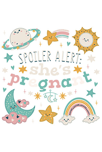 StoryGift Romania Sticker Autocolant 70CM Cu Text In Engleza Spoiler Aler She Is Pregnant, Norisori, Curcubeu, V
