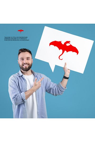 StoryGift Romania Sticker Adeziv 90CM Exterior cu un dragon furios care zboara , Vinyl Rosu, 90 cm