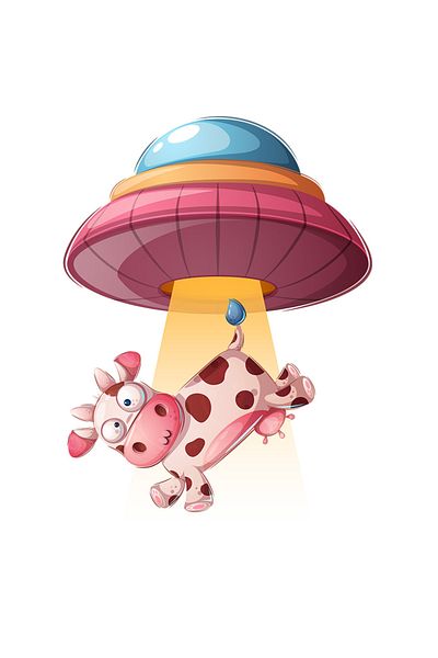 StoryGift Romania Sticker Label 40CM With UFO, Cow, Abduction, Aliens, SF, with White Borders, PVC Vinyl 40 cm
