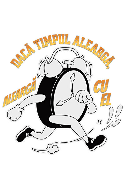 StoryGift Romania Sticker Autocolant 70CM Adeziv Ceas mecanic alergand text daca timpul alearga cu Margini Albe,