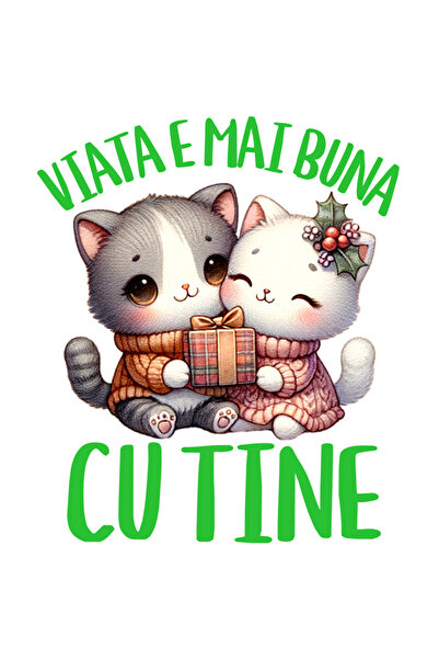 StoryGift Romania Sticker Autocolant 70CM cu Cuplu Pisici Iubire Cadou Craciu...