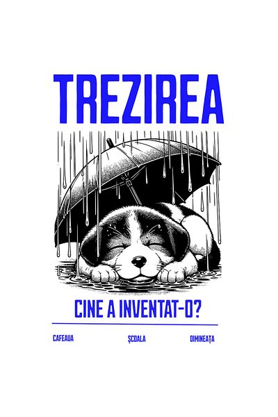 StoryGift Romania Sticker Eticheta 40CM Adeziv trezirea cine a inventat-o caine dormind sub umb cu Margini Albe,