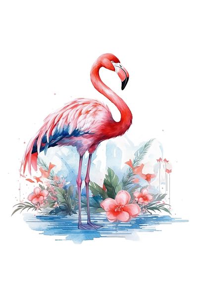 StoryGift Romania Adhesive Sticker 90CM with a Flamingo bird, illustration, flowers, pink, plants, nature, vegetation