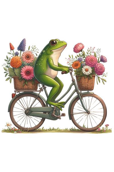 StoryGift Romania Sticker Autocolant 70CM cu o broasca, ilustratie, merge cu bicicleta, plimbare, cosulete cu fl