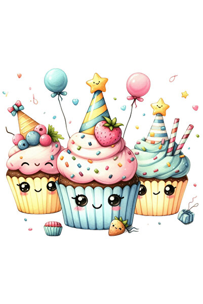 StoryGift Romania Sticker Adeziv 90CM cu mai multe briose vesele, ilustratie, prajituri, baloane, petrecere, ani