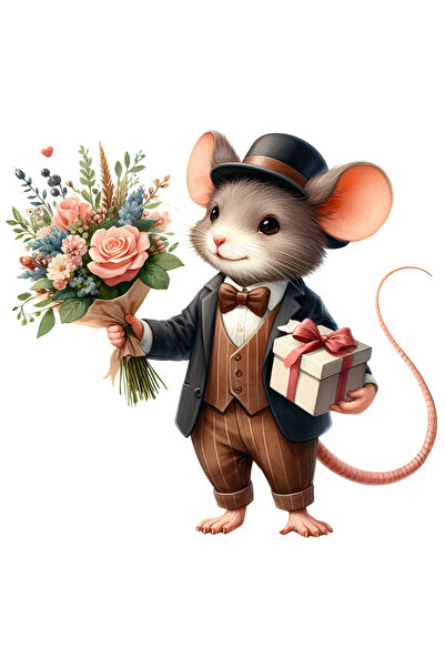 StoryGift Romania Sticker Autocolant 70CM cu un soricel la costum care tine u...