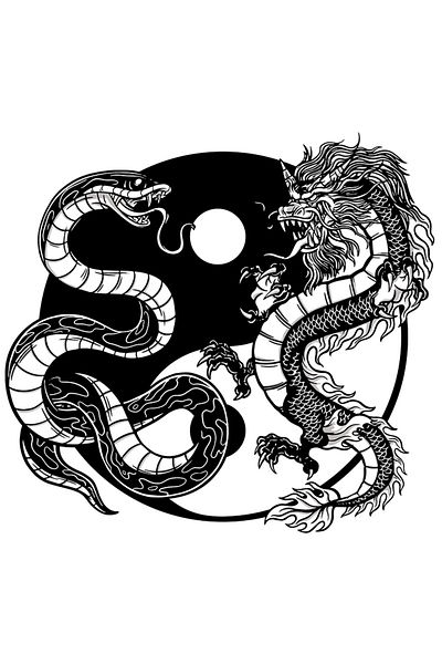 StoryGift Romania Sticker Eticheta 40CM Cu Ying Yang, Sarpe, Dragon Chinezesc, Balanta, Alb Negru cu Margini Al