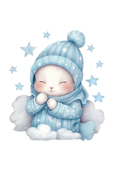 StoryGift Romania Sticker Adeziv 90CM cu o oita imbracata gros, somnoroasa, ilustratie, gata de culcare, stelute