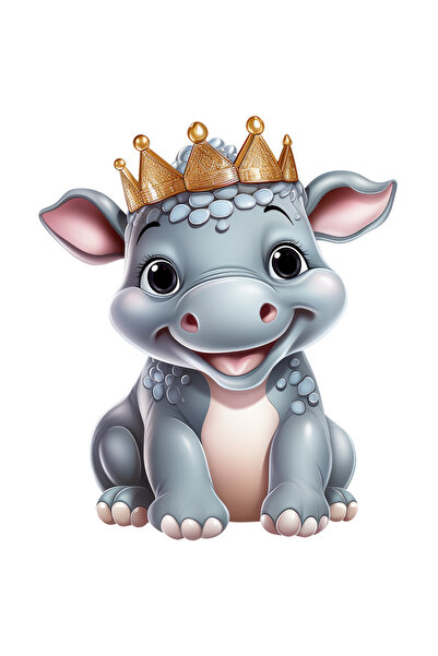 StoryGift Romania Sticker Adeziv 90CM cu un pui de hipopotam vesel, ilustrati...