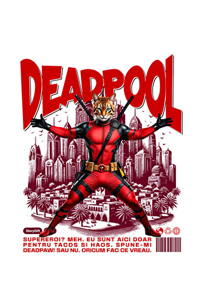 StoryGift Romania Sticker Adeziv 90CM cu Bengal Pisica In Costum de DeadPool cu Pelerina, Erou Nocturn, Desene a