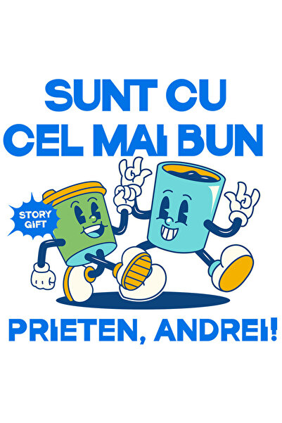 StoryGift Romania Sticker Autocolant 70CM cu Pahar De Cafea Si Pahar De Apa Cei Mai Buni Prieteni Text Andrei, D