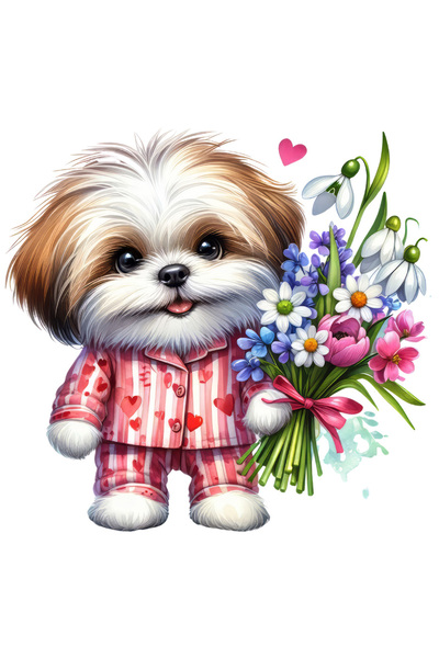 StoryGift Romania Sticker Eticheta 40CM cu un catel care tine un buchet cu fl...