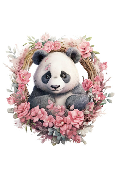 StoryGift Romania Sticker Adeziv 90CM cu un urs Panda, ilustratie, coroana din floricele roz, putin speriat, ani