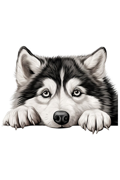 StoryGift Romania Sticker Autocolant 70CM cu un caine Husky putin speriat, il...