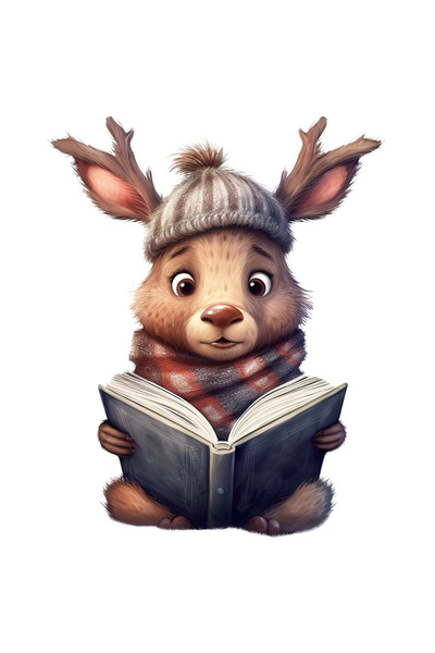 StoryGift Romania Sticker Adeziv 90CM cu un cerb care citeste dintr-o carte, ...