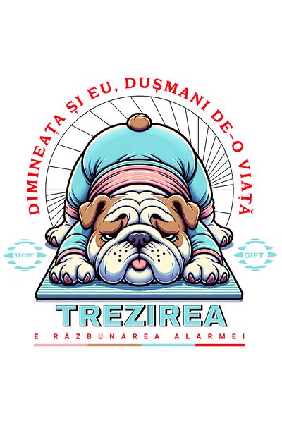 StoryGift Romania Sticker Eticheta 40CM Adeziv dimineata si eu= dusmani caine facand yoga trezirea cu Margini Al